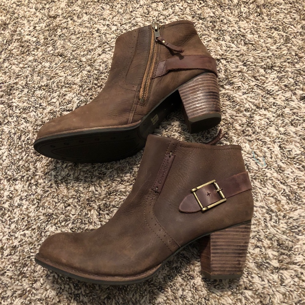 Caterpillar leather heel bootie